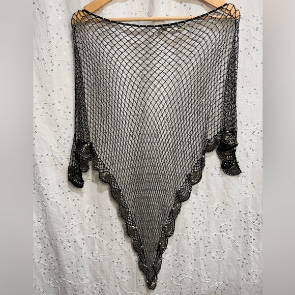 Vintage Accessories - Vintage 1960s Revival of 1920s Art Deco Style Elegant Beaded Shoulder Shawl/Wrap